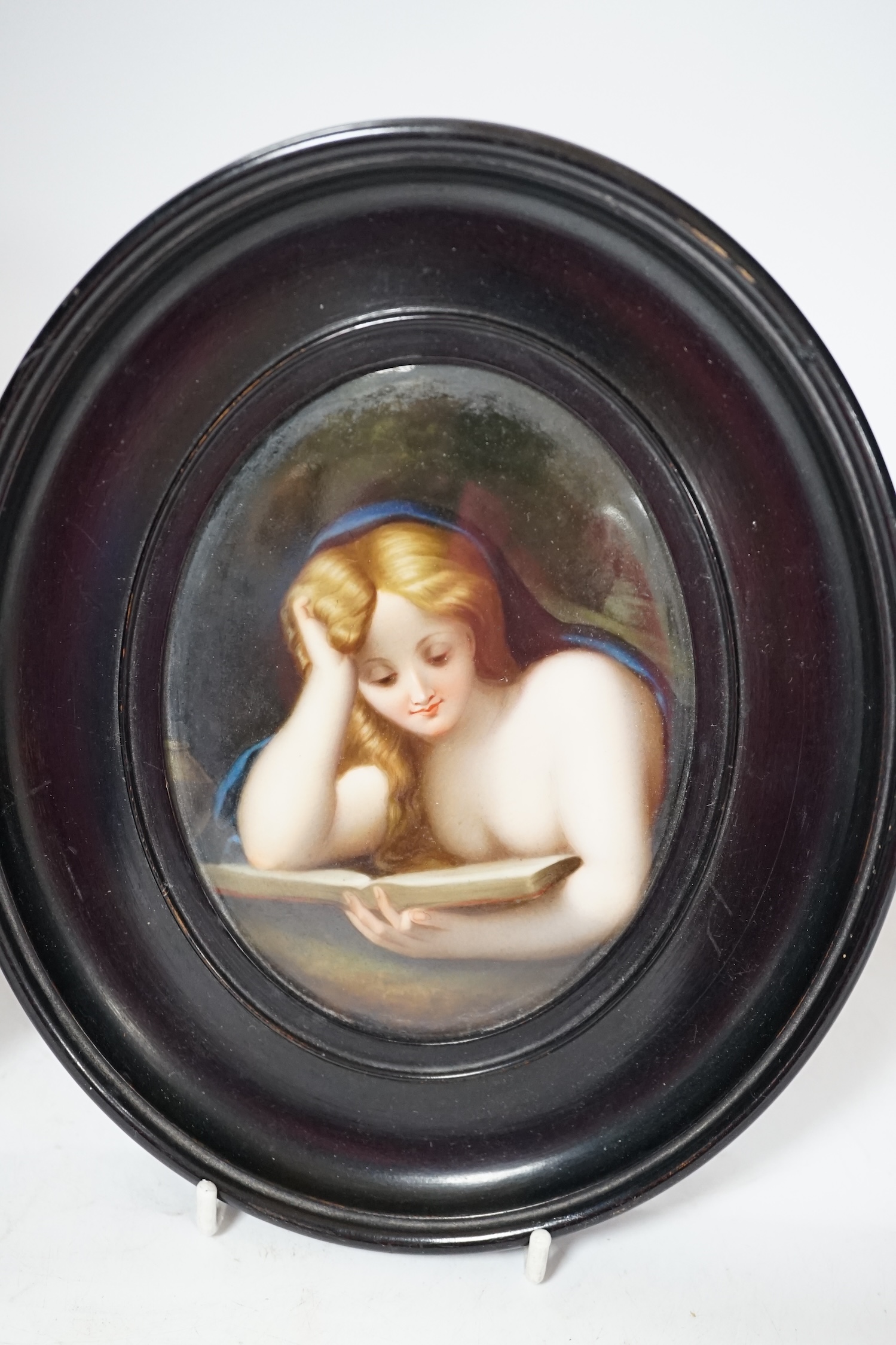 Two Paris porcelain oval portrait plaques, 20cm high. Condition - plaques good, one frame joints need attention